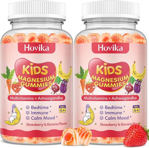 Kids Magnesium Gummies - Magnesium Glycinate Supplement Gummies with L-Theanine, Chamomile & Multivitamins for Sleep, Calm & Focus - Strawberry Banana Center-Filled Gummies 60 ct in Saudi Arabia