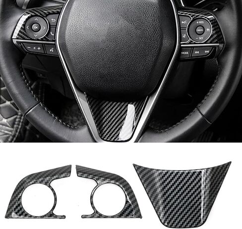 UOIENRT Steering Wheel Frame Strip Button Panel Cover Trim, Carbon Fiber Color Steering Wheel Button Cover Sticker Interior Decoration Trim, Replacement for Toyota Avalon Camry 2018-2024 in Saudi Arabia