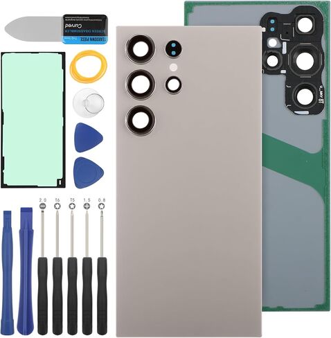 استبدال زجاج الغطاء الخلفي لـ Samsung Galaxy S24 Ultra 5G 2024 استبدال الزجاج الخلفي الخلفي مع مجموعات أدوات الإصلاح (اللون: أسود) in Kuwait
