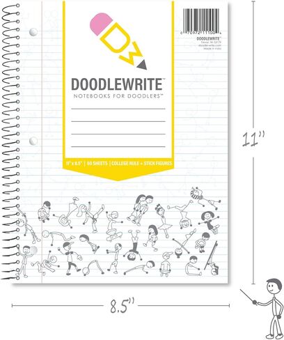 College Ruled Wirebound Spiral Notebook, 3 Pack, Includes Doodle Prompts to Keep Focus, Spark Creativity/Imagination, Relieve Stress, 11" x 8.5", 60 Sheets/120 Pages in Saudi Arabia