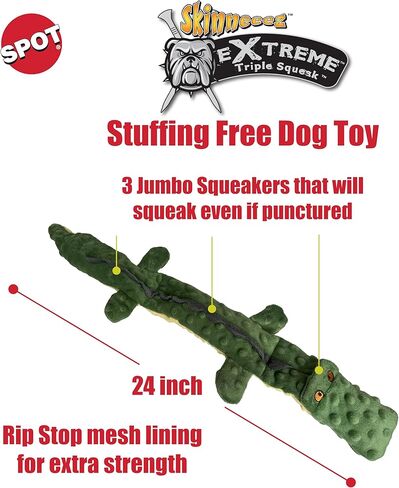 SPOT Skinneeez Extreme Triple Squeak Snake - Durable, Stuffing-Free Dog Toy with Rip-Stop Mesh & 3 Jumbo Squeakers, Built for Aggressive Chewers - Perfect for Medium to Large Dogs & Puppies, 25 inch in Kuwait