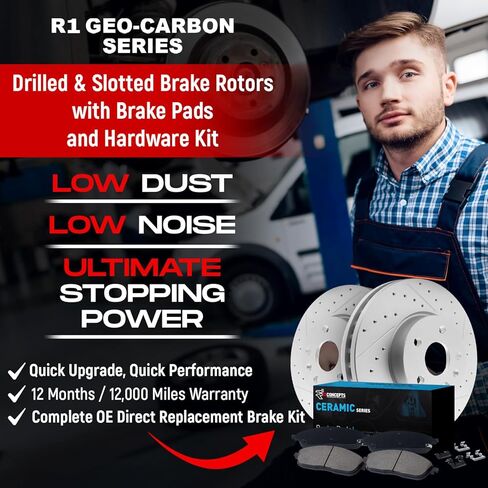 R1 Concepts Front Brake Kit For 2019-2022 Acura RDX| Drilled Slotted Brake Rotors| Ceramic Brake Pads and Rotors Kit| Hardware included in Saudi Arabia