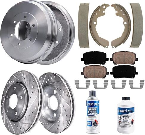 Detroit Axle - FWD Brake Kit To Toyota 2003-2008 Matrix Pontiac Vibe ، Distric Brakes Dotors Plads Ceramic Brake Prake Brake Brake Shoes 2004 2005 2006 2007 Placension in Saudi Arabia