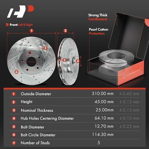A-Premium 12.21 Inch (310mm) دوارات فرامل القرص المحفورة والمنزولة + مجموعة منصات السيراميك متوافقة مع نماذج Acura المختارة-TL 2004 2005 2006 2007 2008 ، 6-PC Set in Saudi Arabia
