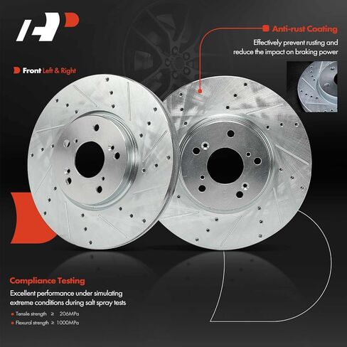 A-Premium 12.21 Inch (310mm) دوارات فرامل القرص المحفورة والمنزولة + مجموعة منصات السيراميك متوافقة مع نماذج Acura المختارة-TL 2004 2005 2006 2007 2008 ، 6-PC Set in Saudi Arabia