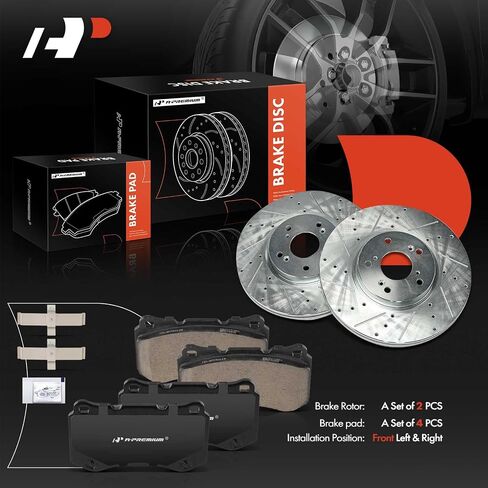 A-Premium 12.21 Inch (310mm) دوارات فرامل القرص المحفورة والمنزولة + مجموعة منصات السيراميك متوافقة مع نماذج Acura المختارة-TL 2004 2005 2006 2007 2008 ، 6-PC Set in Saudi Arabia