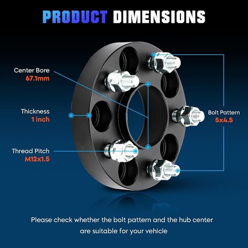 youxmoto 4pcs 5x4.5 1inch فواصل العجلة تتناسب مع Dodge Avenger Caliber Stealth ، 5x114.3 محولات مزورة مع m12x1.5 studs 67.1mm bore hub for Ford Escape 2001-2012 ، Fusion 2006-2012 in Saudi Arabia