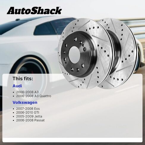 Autoshack Black Hat حفر دوارات الفرامل المحفورة ودوارات الفرامل الأمامية والخلفية للفرامل الخلفية لـ VW Jetta 2006-2008 Passat 2006-2010 GTI 2007-2008 EOS 2006-2009 Audi A3 Quattro PR44401-44281PR in Saudi Arabia