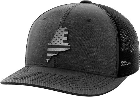 Greater Half Maine Blk Leather Patch Trucker Hat – USA Made Adjustable Snapback Mesh Cap – United – 6-Panel Mid Profile in Kuwait