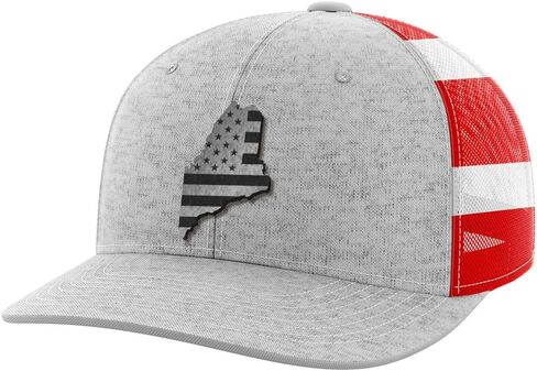 Greater Half Maine Blk Leather Patch Trucker Hat – USA Made Adjustable Snapback Mesh Cap – United – 6-Panel Mid Profile in Kuwait