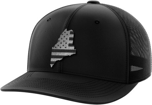 Greater Half Maine Blk Leather Patch Trucker Hat – USA Made Adjustable Snapback Mesh Cap – United – 6-Panel Mid Profile in Kuwait