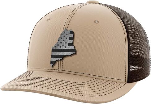 Greater Half Maine Blk Leather Patch Trucker Hat – USA Made Adjustable Snapback Mesh Cap – United – 6-Panel Mid Profile in Kuwait