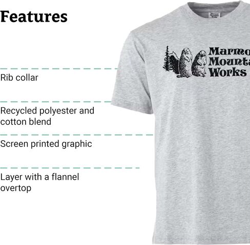 Marmot MMW MMW قصيرة الأكمام-رسم مطبوع على الشاشة على مزيج ناعم ، قابل للتنفس وصديق للبيئة/مزيج بولي in Kuwait