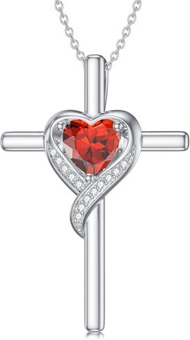 قلادة من Toupop Birthstone Cross للنساء 925 sterling Silver Heart Cross Netclace Netclace Histricl Homizes for Homest in Saudi Arabia