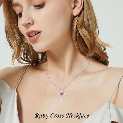 قلادة من Toupop Birthstone Cross للنساء 925 sterling Silver Heart Cross Netclace Netclace Histricl Homizes for Homest in Saudi Arabia