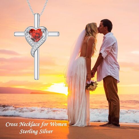 قلادة من Toupop Birthstone Cross للنساء 925 sterling Silver Heart Cross Netclace Netclace Histricl Homizes for Homest in Saudi Arabia