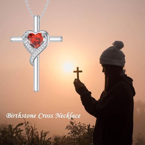 قلادة من Toupop Birthstone Cross للنساء 925 sterling Silver Heart Cross Netclace Netclace Histricl Homizes for Homest in Saudi Arabia