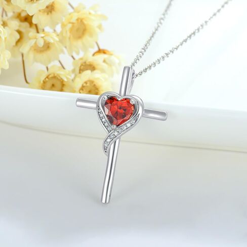 قلادة من Toupop Birthstone Cross للنساء 925 sterling Silver Heart Cross Netclace Netclace Histricl Homizes for Homest in Saudi Arabia