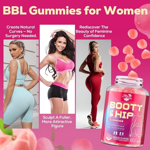 غنيمة غنيمة للنساء - BBL Gummies - مزيج عشبي مع Aguaje ، Fenugreek ، Kwao Krua ، اليام البري ، Thistle المبارك ، فيتامين C & zinc - نكهة الخوخ اللذيذة in Saudi Arabia