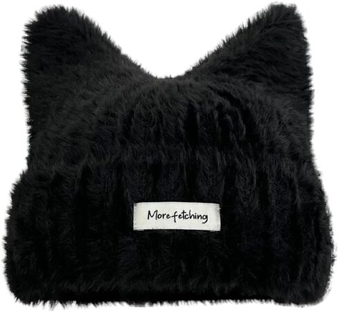 Women Winter Y2K Cute Cat Ears Hats Slouchy Plush Knitted Beanie Snow Ski Hat Fuzzy Warm Crochet Skull Cap 2025 in Saudi Arabia