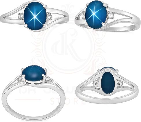 Sterling Silver Star Sapphire Ring, Oval Lab Created Gemstone, Promise Ring with Cz Diamonds, Blue And Pink Star Sapphire Ring in Saudi Arabia