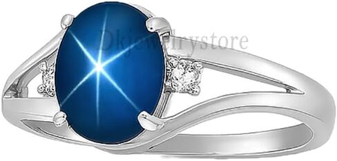Sterling Silver Star Sapphire Ring, Oval Lab Created Gemstone, Promise Ring with Cz Diamonds, Blue And Pink Star Sapphire Ring in Saudi Arabia