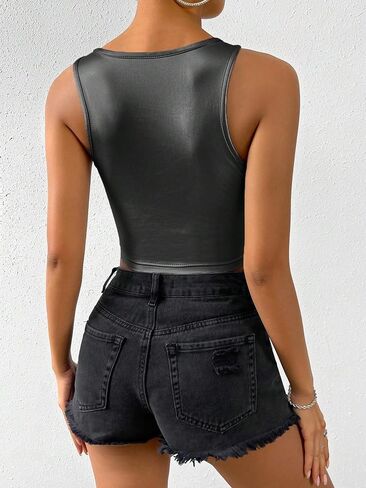 Soly Hux للسيدات المعدني خزان المحصول Top Crew Neckless Slim Fit Party Club Tops in Kuwait