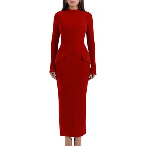 Ymduch Women's Long Sleeve Mort Turtle Neck Bodycon Back Slit Club Party Long Pencil Dress in Kuwait