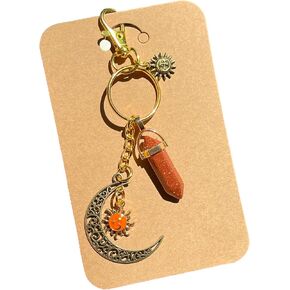 Rustic Crescent Moon Bag Charms, Gold Sandstone Keychains, Sun Car Keyrings, Spiritual Healing Gifts, Positive Energy Jewelry, Christmas Meaningful Gifts, Holiday Special Gifts for Her, Mom, Birthday Gifts for Her, Him in Saudi Arabia