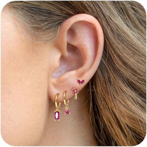 Earring Sets for Multiple Piercings – 14K Gold Huggie Hoop & Stud Earrings Set – Hypoallergenic Cartilage Earrings for Women Lightweight Non Tarnish Earring Stack in Kuwait