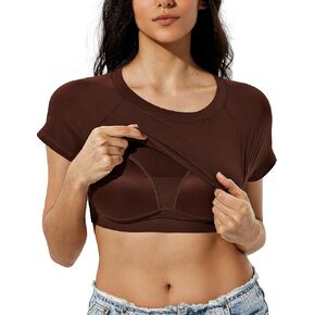 ZeroBound Built in Shelf Bra Crop Tops - Short Sleeve Y2k Tee for Women, Crew Neck Basic Casual Crop T Shirt in Kuwait