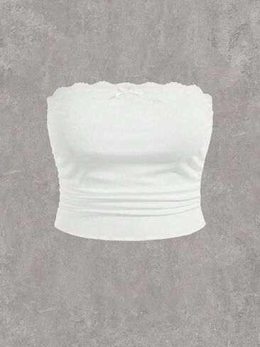 Floerns Women's 2 Pcs Plus Size Solid Strapless Lace Ruched Front Crop Tube Top in Saudi Arabia