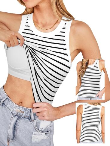CUPSHE Womens Built in Bra Tank Tops Ribbed Sleeveless 2025 Summer Basic Tops in Saudi Arabia