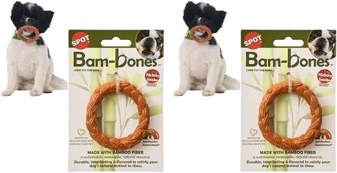 SPOT Bam-Bones Braided Ring - Made with Strong Bamboo Fiber, Durable Long Lasting Dog Chew Toy for Light to Moderate Chewers, for Adult Dogs & Teething Puppies Under 25lbs, 3in, Hickory Smoke Flavor in Kuwait