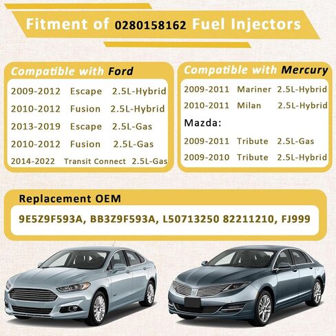 0280158162 OE 2.5L حقن وقود الأداء ، متوافق مع/فورد 2.5 Fusion Escape 2009-2019 ، متوافق مع/Lincoln 2.5L MKZ 2010 2011 2012 | 4 HOLES | | مجموعة من 4 | in Saudi Arabia