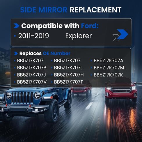 Passenger Right Side Heated Mirror Glass BB5Z17K707L BB5Z17K707M Compatible With Ford Explorer 2011-2019 Passenger Right Side Rear View Mirror Convex Glass with Rear Holder in Saudi Arabia
