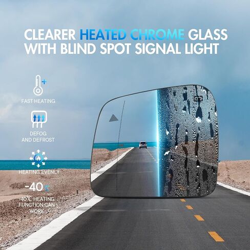 متوافق مع 2013-2020 Jeep Grand Grand Cherokee Passenger Side Mirror Glass ، 2014-2019 Dodge Durango Refle in Kuwait