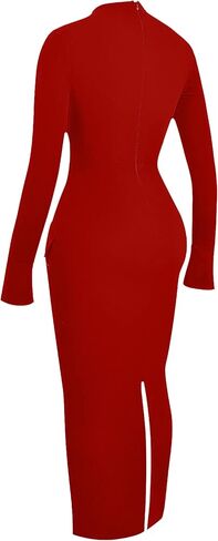 Ymduch Women's Long Sleeve Mort Turtle Neck Bodycon Back Slit Club Party Long Pencil Dress in Kuwait