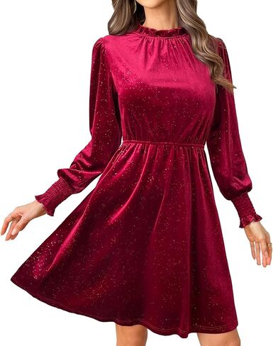 Women's Velvet Long Sleeve Cocktail Party Dress Glitter Formal Wedding Guest Dress in Kuwait