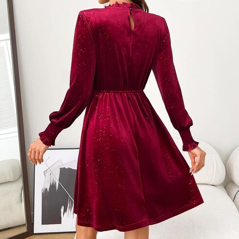 Women's Velvet Long Sleeve Cocktail Party Dress Glitter Formal Wedding Guest Dress in Kuwait