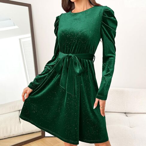 Women's Velvet Long Sleeve Cocktail Party Dress Glitter Formal Wedding Guest Dress in Saudi Arabia