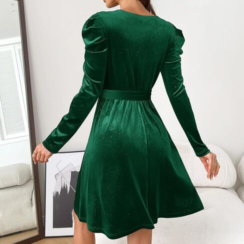 Women's Velvet Long Sleeve Cocktail Party Dress Glitter Formal Wedding Guest Dress in Saudi Arabia