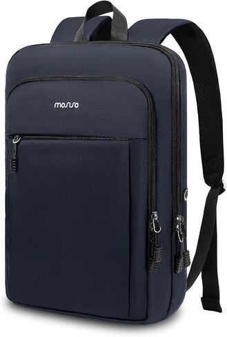 MOSISO Laptop Backpack for Men, Slim Lightweight Compact Computer Backpack for College Work Business Office Travel, 15.6 inch Waterproof Commute Laptop Bag Casual Daypack with Luggage Strap, Black in Saudi Arabia