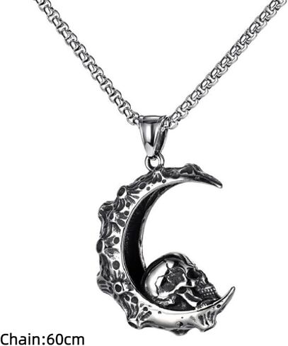 Crescent Skull Pendant, Gothic Moon Crescent Skull Necklace for Men, Punk Moon Skull Necklace Skeleton Crescent Skull Jewelry, Vintage Moon Skull Halloween Pendant Necklace for mens in Saudi Arabia