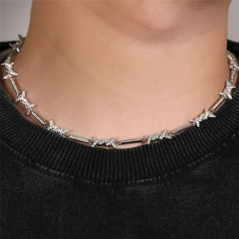 925 Sterling Silver Heart Barbed Wire Necklace For Men and Women - 14K Yellow Gold Barbwire Little Thorns Chain Choker Jewelry Gifts Barb Wine Necklace Gothic Punk Little Thorns Chain Choker in Saudi Arabia
