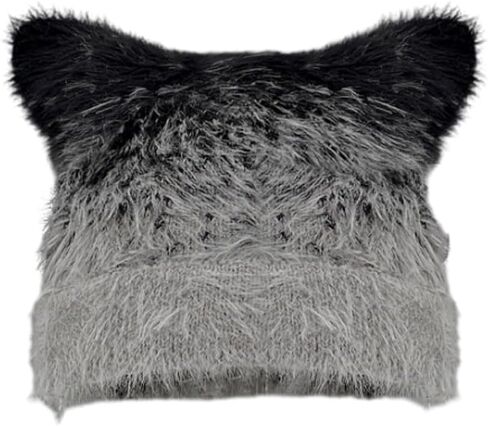 Y2K Cat Ear Beanie Hats Fuzzy Winter Cute Knitted Cat Beanie Kawaii Slouchy Warm Crochet Skull Beanies Cap 2025 in Saudi Arabia