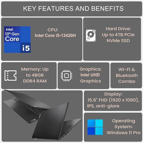 Lenovo V15 AI-Powered Business Laptop • Copilot Ready • 16GB RAM • 512GB PCIe SSD • 15.6 FHD Display w/Low-Blue Light • HDMI • Long Battery Life • Intel Processor • Ethernet Port • Win 11 Pro in Saudi Arabia