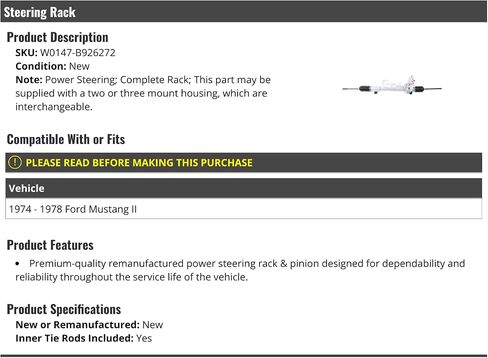 Power Steering Rack - Compatible with 1974-1978 Ford Mustang II in Saudi Arabia