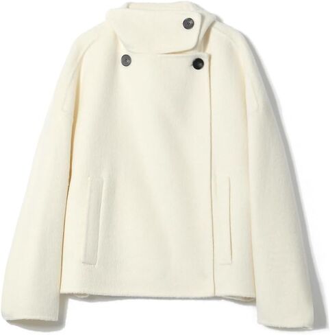 utcoco Women Cropped Thicken Wool Coats Oversized Short Jackets Notched Lapel Pea Coat Trench Overcoats with Pockets in Saudi Arabia