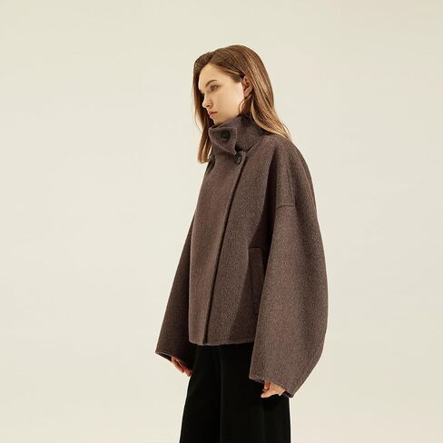 utcoco Women Cropped Thicken Wool Coats Oversized Short Jackets Notched Lapel Pea Coat Trench Overcoats with Pockets in Saudi Arabia